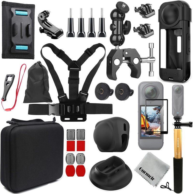 Gurmoir Accessories Kit for Insta360 X5 Camera, Bike Mount/Backpack Mount/Protective Cover Base/Templed Glass Film for Insta360 X5 Camera Outdoor Sports Travel - Image 1